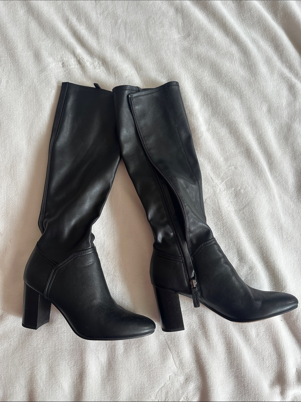 Franco Sarto Black Leather Knee-High Block Heel Boots